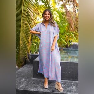 BuddyLove Miller Caftan Printed Dress Blue and Peach Size M/L